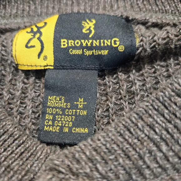 Browning Men's Henley Pullover Sweater Heavy Knit Quarter Button Size M - Picture 5 of 11